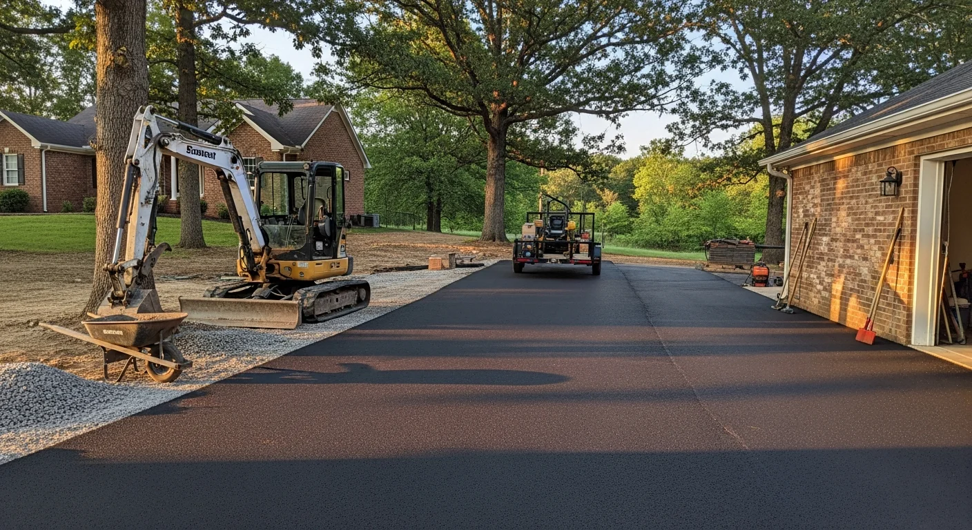 Newly installed residential driveway with clean finish